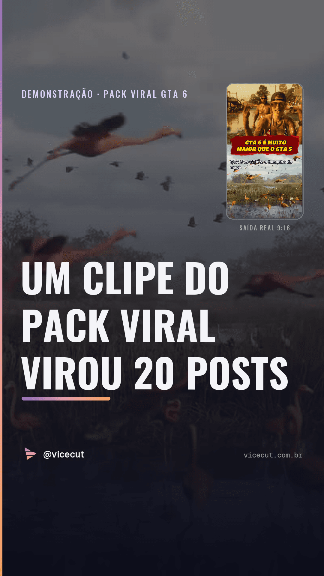 Capa de Reels vertical do ViceCut com a identidade rosa e roxa da marca